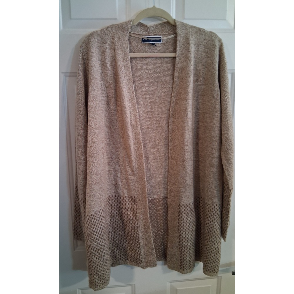 Karen Scott Long Textured Cardigan Sweater XL (16-18) Pullover Tan Brown
